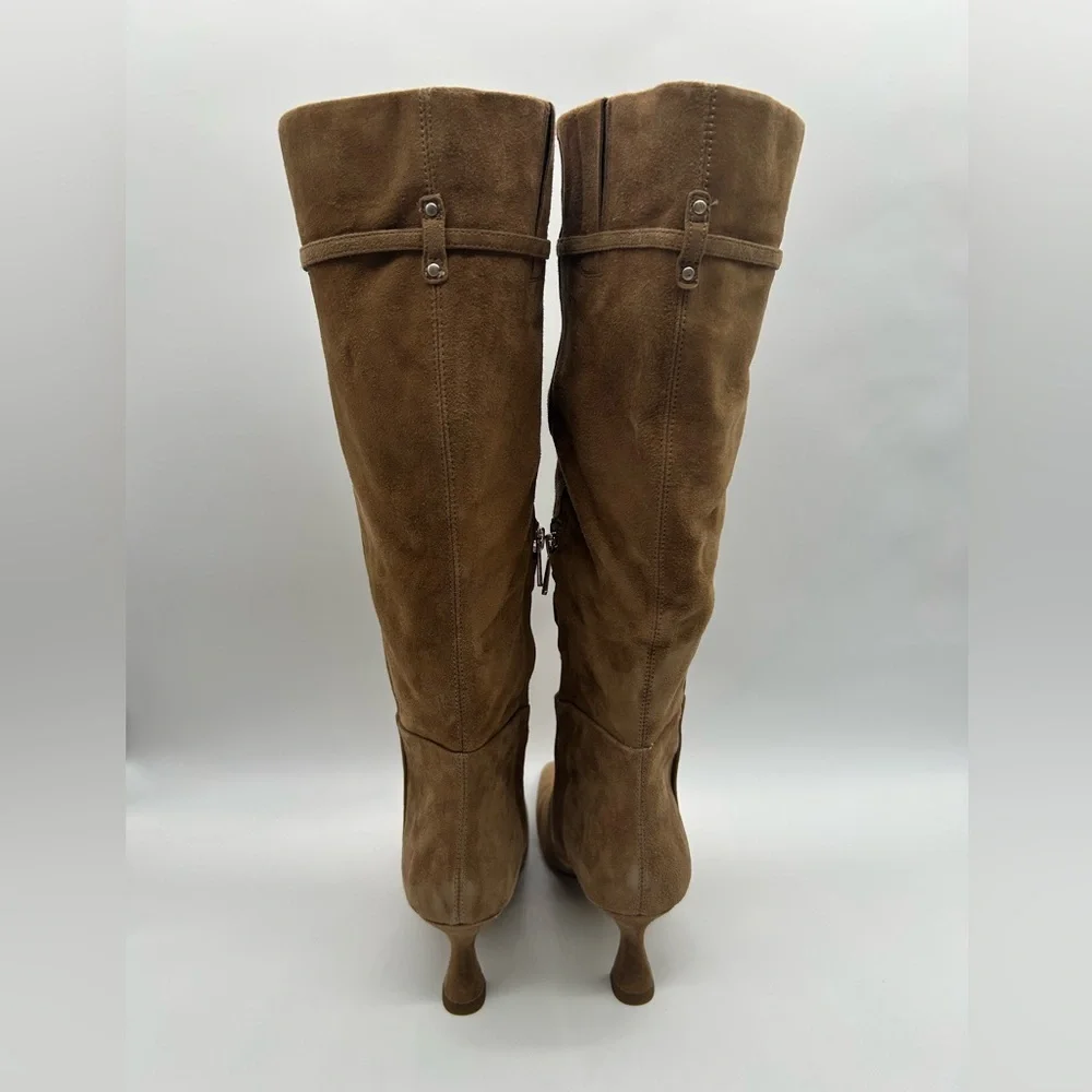 Sam Edelman Lyla Taupe Suede Knee High Boots Wide Calf Size 6.5 Kitten Heel NIB